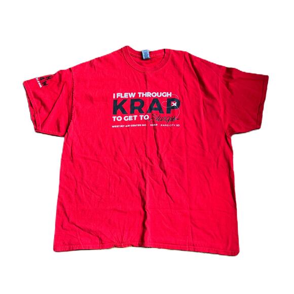 "I flew through KRAP to get to Sturgis" Red Short Sleeve T-Shirt 2XL Unisex - Picture 1 of 4